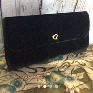 Vintage black velvet Victoria’s Secret clutch with gold details